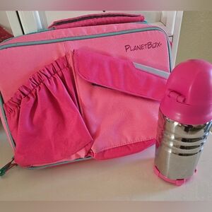 Pink PlanetBox Steel Bento Container, Lunch Bag, and Thermos Cup With Lid